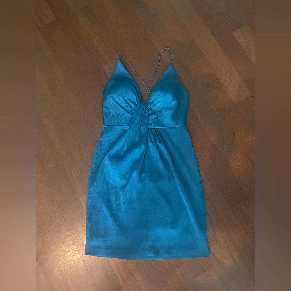 Aidan by Aidan Mattox Women's Cocktail Mini Dress Size 4 Blue Crepe Strappy Back - Picture 3 of 8